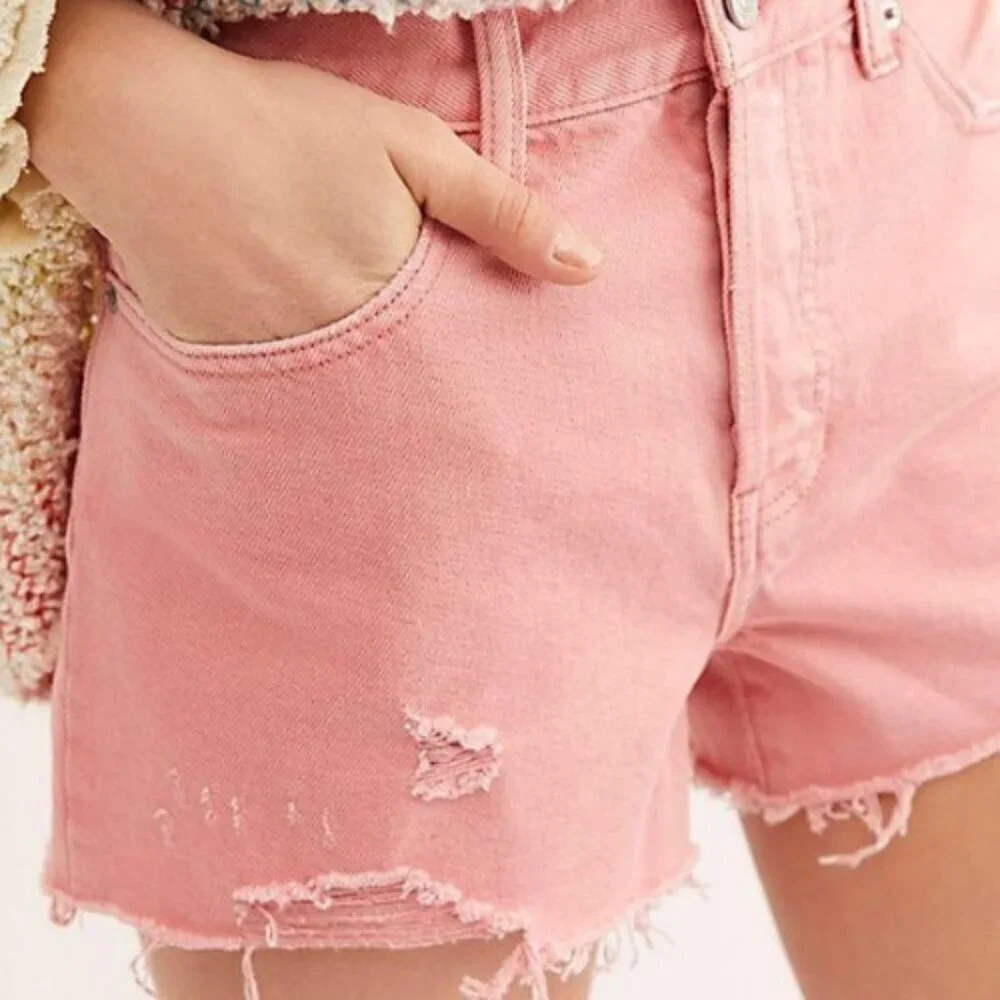 Free People We The Free People Pink Starlight Denim Sofia Shorts 1124